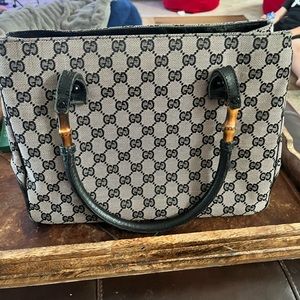 Gucci vintage bamboo canvas tote